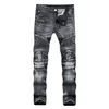 Trade Classic Retro Jeans Men Straight Slim Zipper Decoration light fold Skinny Denim pants Fashion Stretch Hip Hop Jogger 220328