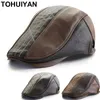 Tohuiyan Men Leather Berets Hats Vintage Gentleman Flat Caps Boinas Para Hombre Climbing Hat Irish Outdoor Adjustable Driver Hats J220722
