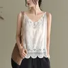 Summer Spaghetti Strap Tops Women Sleeveless V-Neck Floral Embroidery Casual Cotton Linen Tank Top Camis Tee Shirt Femme 220331