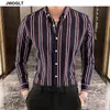Otoño moda coreana Casual botón abajo camisa hombres diseño marca Slim Fit hombre camisas manga larga rayas 220322