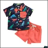 Clothing Sets Kids Boys Gentleman Outfits Children Dinosaur Print Shirt Topsandshorts 2Pcs/Set Summer Fashion Bou Mxhome Dh2Pa