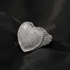 Hip Hop Mens Big Size 6-9 Heart Full Zircon Men Gold Silver Ring Iced Out Micro Pave CZ Rings Punk Jewelry