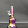 8,9 pollici Viola Vetro spesso metallico Bong Tabacco da fumo Pipa ad acqua Narghilè Becher Bubbler Tubi di fumo Bong Bottiglie Dab Rig