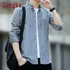 Zongke Spring SolidMen Shirt Male Clothing Slim Fit Oxford Cotton Long Sleeve Casual Shirts Fashion Brand M-5XL 220323
