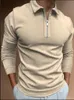 Polo da uomo Camicia autunnale Moda a righe Slim Zipper Colletto rovesciato Solid T-shirt Maschile Casual Top a maniche lunghe