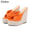 Eilyken nouveau plissé Orange plate-forme babouches été Peep Toe chaussures femme Sexy Super haute Mules sandale