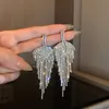 S3036 Fashion Jewelry S925 Silver Post Leaf Shape Earrings Exaggerated Women Full Diamond Tassels Dinner Stud Earrings