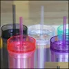 Tumblers Drinkware Kitchen Dining Bar Home Garden Color Plastic Transparent Cup 16oz 커피 워터 머그잔 St Double Deck Drinks Recycla