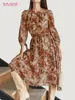 S.Fromas Spring Summer A-Line-jurken (geen riem) Boho Floral Print Chiffon Midi-jurk voor dames strandkleding 220516