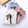 Women's Blouses & Shirts Casual Solid Ruffled Lace Women Blouse Spring Embroidery Button Band Collar Shirt Female Fashion Summer Lady Top Wo