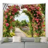 Tapestry Park Flowers Tapestry Pink Plant Vintage Brick Wall Arch Modern Home G