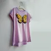 T-Shirts Yaz Kız Sequin T-Shirt Çocuk Pamuk Üst Sequins Butterfly Paris Girls T Sıradan Büyük Dönüşüm Tshirtt-Shirt