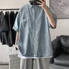 Camicie casual da uomo Jeans di alta qualità da uomo per le tendenze della moda estiva 2022 Abbigliamento Harajuku Adolescenti Camicia di jeans azzurra oversize Streetwea