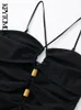 Frauen Mode Vorderen Öffnungen Aushöhlen Midi Kleid Vintage Backless Zipper Dünne Träger Weibliche Kleider Vestidos Mujer 220526