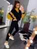 Kvinnors tvåbitar byxor Set Women Colorblock Tracksuit Spring Autumn Clother Patchwork Zipper Top and Sports Casual Suits Jogging Femmewomen