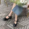 Dress Shoes Mary Jane Leather Shoes Women Princess Shoes Lolita Black White Color Matching Chain High Heels Sandals 220726