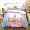 Unicorn Pink Kids Pedding Set Cartoon Printing Adult Piękny prezent luksusowy kołdra Zestawy kołdry łóżko pościel królowa king size