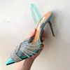 Rhinestone kristal süslenmiş sandalet pvc pompalar yüksek topuklu ayakkabılar 100mm makara kadınlar lüks tasarımcılar giydirme ayakkabı ayak bileği çapraz kayış moda kutu no361
