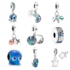 2022 Novo verão Blue Ocean 925 Sterling Silver Starfish Shell Clipe de contas para Pandora Charm Diy Bracelet Gift Octopus Pingente