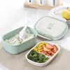 1 Pc Weizen Stroh Doppel Tragbare Lunch Box Cartoon Student Kind Obst Frischeres Lebensmittel Mikrowelle Container Lagerung Box Tisch