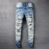 Rose Embroidery Jeans High Quality Fashion Blue Black Ripped Male Tide Slim Pants#078