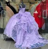 魅力的な恋人ボールガウンQuinceaneraドレスライラックラベンダープリンセスビーズスパンコール弓甘い16 vestidos de 15 anos