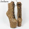 Sorbern sexiga leopard booties för kvinnor heelless stövlar plattform sko stripper pole dance boot spets upp punk skor anpassad färg