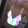 Y2K Retro Sexig Deep V Laser Reflective Camisole Crop Top Women Elegant Bandage Tank Top Skinny Clubwear Camisole Summer Deal 220719