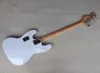 Guitare basse électrique blanche à 4 cordes avec incrustation de perle blanche sur la touche en palissandre