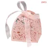 Confezione regalo 25 pezzi / set Fiore di rosa Tagliato al laser Bomboniere vuote Regali Scatole di caramelle con nastro Baby Shower Forniture per feste di nozze Regalo