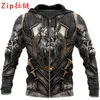 Moletons masculinos moletons moda Men 3d Impresso Armadura Viking Harajuku Sorto Unissex Casual Casual Jaqueta Sudadera Hombremen's