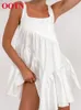 OOTN été Mini robe de poupée douce A-ligne blanc débardeur col carré gâteau robe femme lâche décontracté blanc vacances plage robe dames 220511