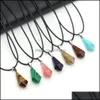 Arts et artisanat Chakra Cône Forme Reiki Guérison Pierre Naturelle Pendentif Pendentif Collier Turquoise Améthyste Rose Rose Crysta Sports2010 Dh8Sx