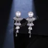 Hypoallergenic Cubic Zirconia Pearl Dangle Earrings For Women Fashion Wedding Bride Brass Vintage Jewelry Bridesmaid Prom