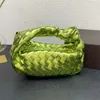 Gewebte Tasche BVS Jodie Knotted Round Mini-Tasche, große Teen-Clutch, luxuriöser Intrecciato-Griff aus metallisiertem Leder, gewebtes Einzelfach mit Reißverschluss, Portemonnaie-Beutel L