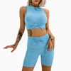 Solid Yoga Outfit fitness high neck vest hip lifting shorts Yoga suit summer candy color sports sets womens