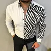 Casual shirts voor heren mode luxe mannen omlaag kraag knopen slanke luipaard print lange mouw blouse tops mannelijke kleding vestiging