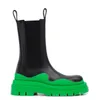Two tone Tire Chelsea BOOTS Women platform chunky boot lady luxe design Men Calf desiger mid tube calfskin slip on style round toe boots Black Apple Green soles 35 45