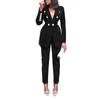 Kadınlar Suits Blazers Setleri Spot Çapraz Ndera Yay Düz Renk Uzun Kollu Ofis Lady Sıradan Pantolonlar Uyumcular