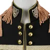Ternos masculinos Blazers elegante estilo militar borlas com jaqueta preta longa blazer masculino de colarinho de colarinho de boate de boate dj trajes dt1492me