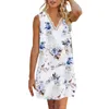 Casual jurken dames v nek kanten trim bloemenprint tank jurk los mouwloos zomer feest mini dames nachtdress vestidos robecasual