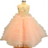 2022 Belles robes de filles de fleurs de lavande 3D fleurs filles robes de pageant pour enfants fête de mariage tutu baby filles robes première robe de communion