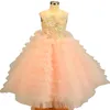 2022 Beautiful Lavendar Flower Girls Dresses 3D Flowers Girls Pageant Gowns for Kids Wedding Party Tutu baby girls dresses first holy communion gown