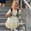 Kosovo and Albanian Traditional Flower Girl Dress With Jacket Long Sleeves Gold Appliques Girl Wedding Party Dress Prom Wear