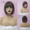 Easihair Brown escuro Bobo Hairstyle Bang Wigs com destaque loiro Cosplay Resistente ao calor sintético para mulheres 220525