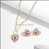 Pendentif Colliers Pendentifs Bijoux Haut de gamme Angel Eye Boucles d'oreilles Ensemble Simple Rétro Diamant Clavicule Chaîne Alliage Strass Boucle D'oreille Français Dev