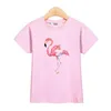 T-shirty Lolocee Girl Print T-shirt śmieszne flamingi koszulki dla dzieci swobodne ubrania małe dziewczynki krótkie topy 3-14t Summertt-shirty