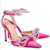 Designer de luxo sandálias altas sandálias femininas mach cetim vestido laço tênis cristal embelezado strassnetone stiletto rosa salto vermelho tornozelo tira noturna sapato de melhor qualidade