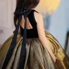 골드 반짝이는 꽃 소녀 드레스 스팽글 민소매 푹신한 작은 공주 생일 파티 대회가 가운 등이없는 검은 성찬식 소녀 드레스