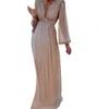 Manches longues plus robe de taille féminine élégante paillette maxi robe de soirée en V robe à col